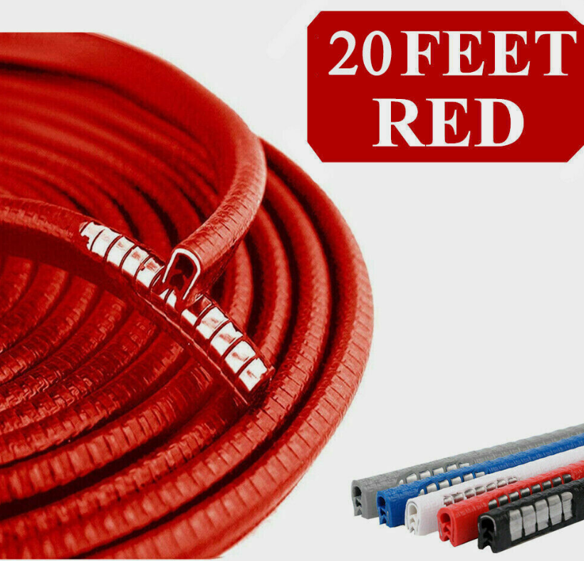 20FT Car Door Trim Edge Strip Lock Guard Moulding Rubber Seal Protector Red