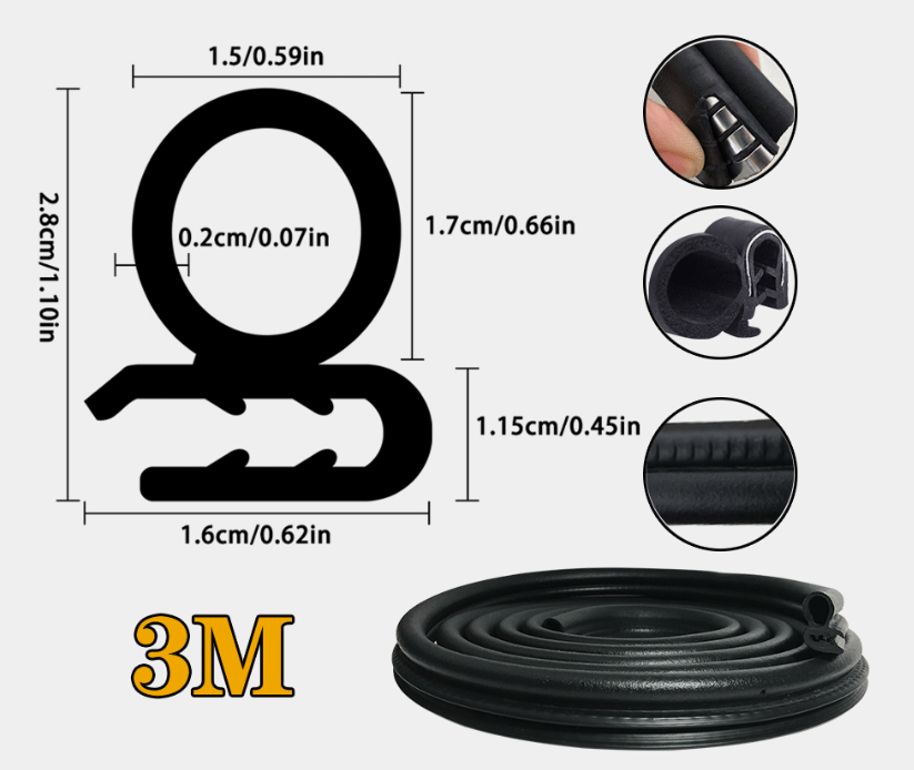 9.8FT 3M U Shape Car Door Rubber Weather Seal Hollow Strip Weatherstrip Universa