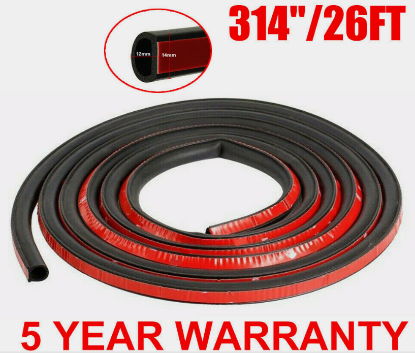 26Ft D-Shape Rubber Car Door Seal Strip Hollow Edge Guard Weatherstrip Universal