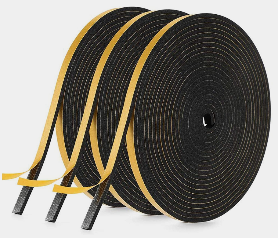 49 Feet Weather Stripping Door Seal Strip, 1/4'' Wide X 1/8'' Thick High Density Foam Tape, Door Window Insulation Soundproofing Weatherproof, Self Adhesive Rubber Weatherstrip Door Seal Strip